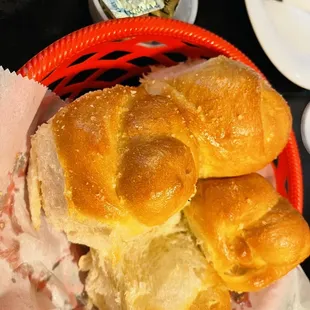 a basket of bread rolls