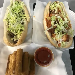 Steak cheese buffalo chicken mozzarella sticks....