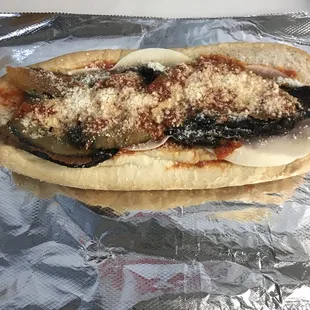 Homemade eggplant parm sub