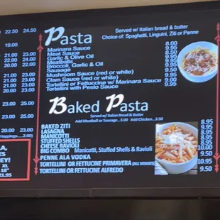 menu and prices