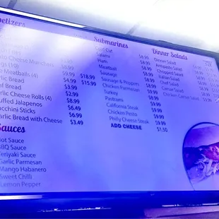 a menu on a flat screen tv