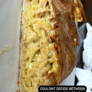 Calzone stuffed with garlic fettuccine Alfredo