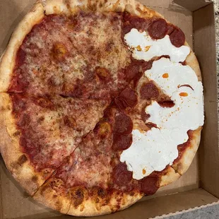Cheese Pizza with 1/2 pepperoni and ricotta
