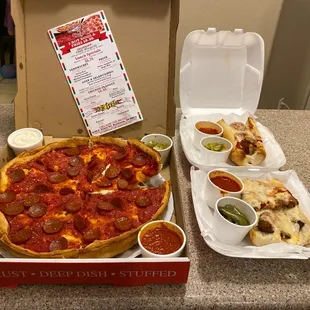 Our feast at home. Stuff pep. Meatball sub. Chicken Parm sub.