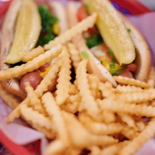 Vienna Hot Dog  with fries (Chicago Style)
