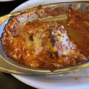 Lasagna half eaten. So delicious!!!