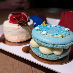 Winter Macaron Sandwich. $7.50. Macaron cookie filled with almond cheesecake and cranberry-cherry jam. Amorette&apos;s Patisserie.