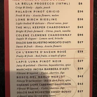 Wine menu