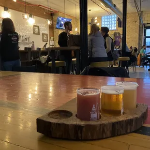 Flight in taproom; they also like beakers like Delta Lab does in Madison.