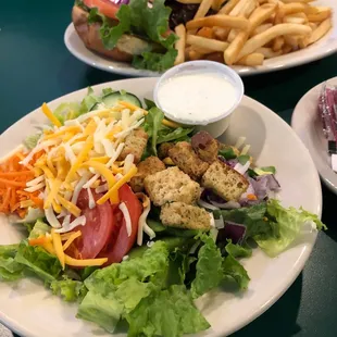 Burger,fries and salad