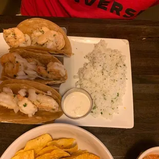 Shrimp tacos no cheese and cream on the side