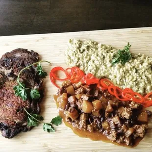 12 oz Ribeye. This steak cured 24 hours in a blend of Mexican spices before we sauté in butter.