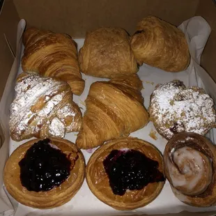 Berry danish, cinnamon bun, coffee cake, croissants