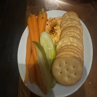 PIMENTO CHEESE CRAB DIP, RITZ CRACKERS &amp; CRUDITÉ