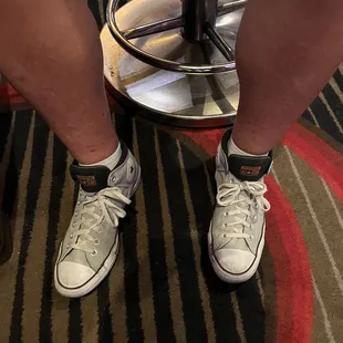 Denis's sneakers look like he's got the police bracelets on!!! lol 09/29/2023