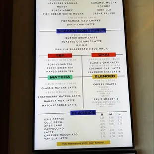 Menu as of January 2025