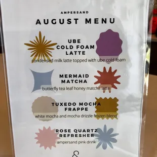 August 2022 Specialty Menu