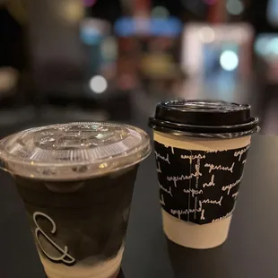 Black rose (left) and regular hot latte (right). Not a fan of the black rose. Latte is decent. Only to-go orders = no latte art