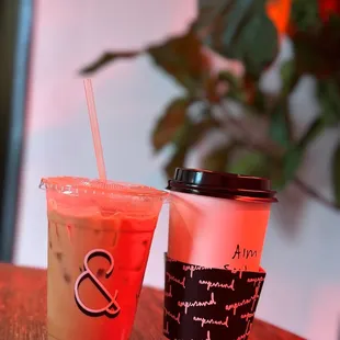 two cups of coffee on a table