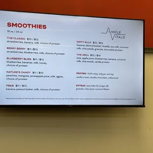 Smoothie menu