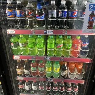 a display of sodas and soft drinks
