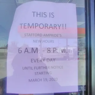 New hours as of March 19, 2020