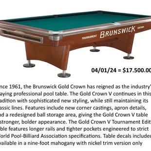 Rare 9' TOURNAMENT Pool Table, New