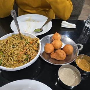 Street style veg noodles and mysore bonda