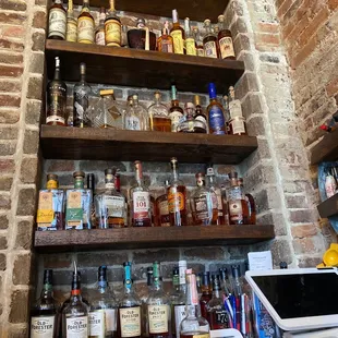 shelves of liquor bottles