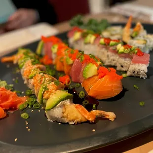 a plate of sushi on a table