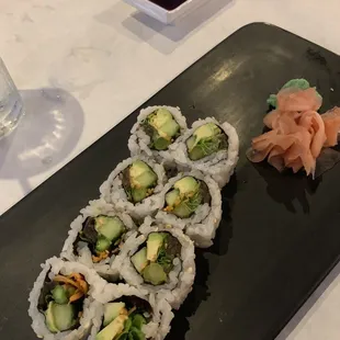 Veggie roll, Edwn roll. Very good but not filling. Few vegan options.