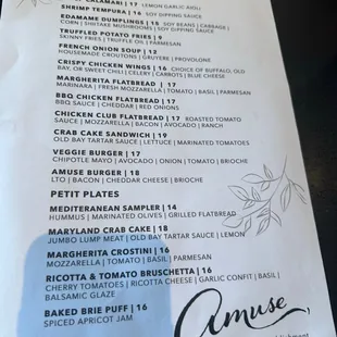 the menu of a restaurant