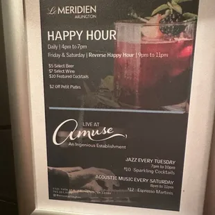 a happy hour menu for a restaurant