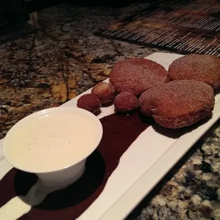 Warm donuts with banana creme anglaise ($7)