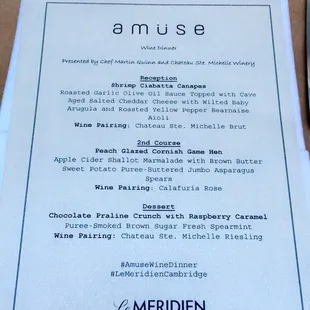 Wine dinner menu