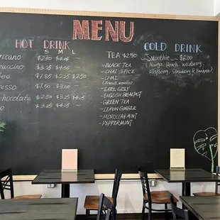 a menu on a blackboard