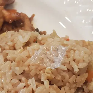 Fried rice with plastic