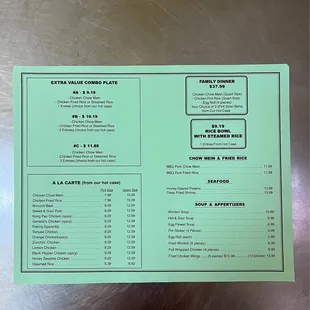 Updated menu 2023, combo plate, family dinner