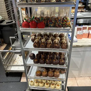 a display of chocolate covered donuts