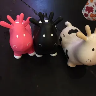 Such cute decor little cows on the floor that the kiddos can ride