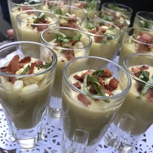 Corn soup shot with bacon
