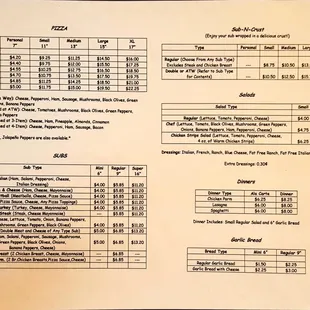 a menu for the restaurant