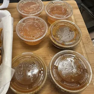 3 homemade plum sauces and 3 homemade peanut sauces. Phenomenal!!!!