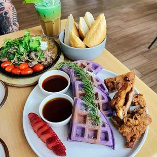 Use waffle with katsu chicken, Vietnamese sizzling beef, pandan coffee