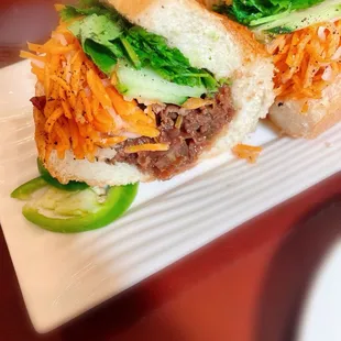 Cross section look at the 40 ( Beef Sandwish)banh Mi Bo $11.00 /very salty, otherwise it&apos;s good.