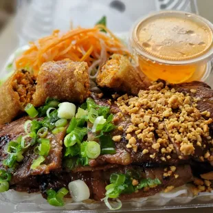 a plate of food with meat and vegetables