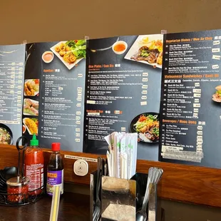 Menu on the wall