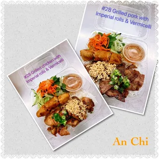 28 (Grilled Pork Chicken & Imperial Roll Vermicelli) Bun Cha Gio Ga Nuong