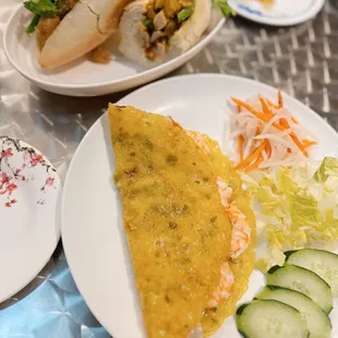 Vietnamese crepe and lemongrass chicken bahn mi
