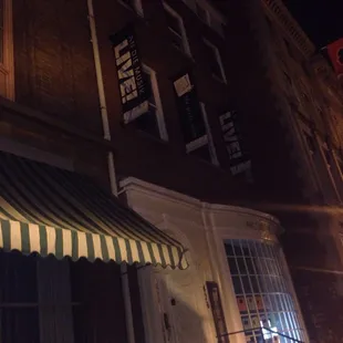 a storefront at night